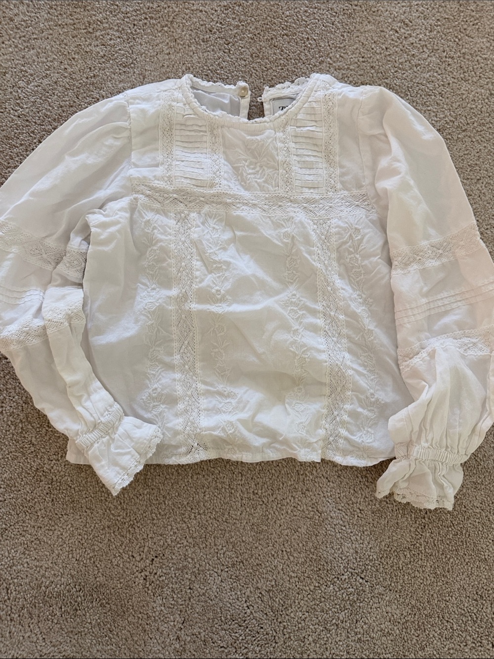 Zara White Lace-Detail Peasant Blouse for Kids
